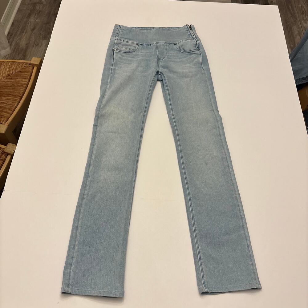 SPANX The Signature Straight Jeans Womens 25 Light Wash Side Zip Stretch Denim